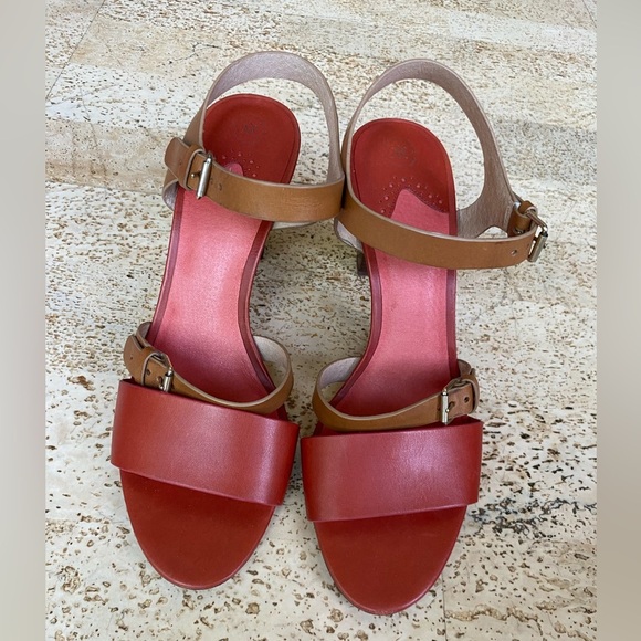 JOHNSTON & MURPHY Strappy Heeled Buckle Sandals Burnt Orange & Tan Size 10 - Picture 2 of 7